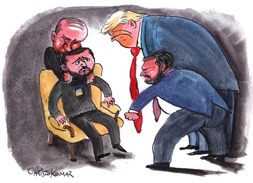 Christo Komaritsky caricature on Trump Zelenskyy meeting: The demonstration took place one day after President Donald Trump and the Ukrainian leader Volodymyr Zelensky clashed.